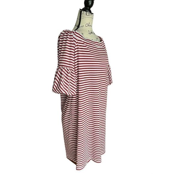 Donna Morgan Women's Red & White Off Shoulder Bishop Sleeve Dress Size 14 - Picture 3 of 8
